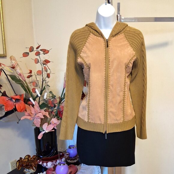 NWT Women's Yellow Camel Zip-Up Hooded Cardigan Knitwear Sweater 6 S - Picture 4 of 9